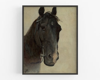 Black Horse / Vintage Art / Equestrian Art / Vintage Horse Art / Horse Painting / Antique Painting / Vintage Painting / Equestrian Painting