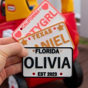 Cozy Coupe Custom License Plate - Size 3.75 x 2.25 in for Power Wheels, Wagon, Stroller & Golf Cart Personalized Gift