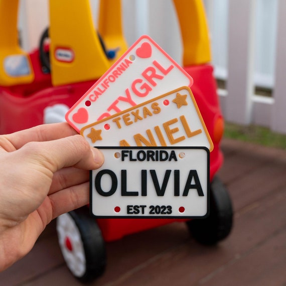 Cozy Coupe Custom License Plate - Size 3.75 x 2.25 in for Power Wheels, Wagon, Stroller & Golf Cart Personalized Gift