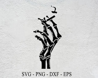 Skeleton Hand with Cigarette SVG, Skull Silhouette PNG (Digital Download)