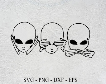Alien Gesicht SVG Schnitt Datei, Hören sehen nicht sprechen (digitaler Download)