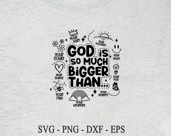 God Is Bigger Design: Retro Christian SVG PNG (Commercial Use)