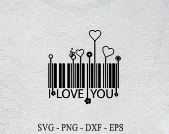 I Love You Barcode Home Decor Creative Decal Heart Flower Vinyl Wall Sticker Decorative