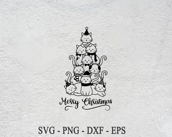 Cat Christmas Tree SVG: Merry Catmas, Cat Mom PNG (Digital Download)
