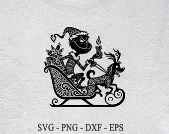 Grinch Max Dog Sleigh Design: SVG, PNG, PDF (Digital Download)