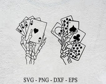 Skeleton Hand Holding Cards SVG PNG: Skull Silhouette (Digital Download)
