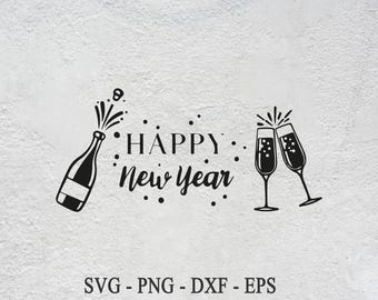 Happy New Year 2025 SVG: Champagne Cheers Graphic (Digital Download)