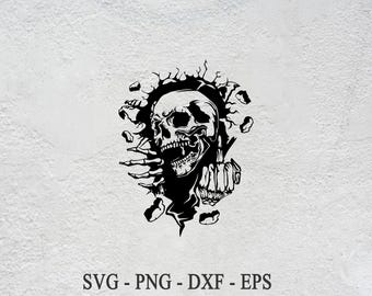 Rebel Skull Wall Decal SVG: Skeleton Breakthrough Clipart (Digital Download)