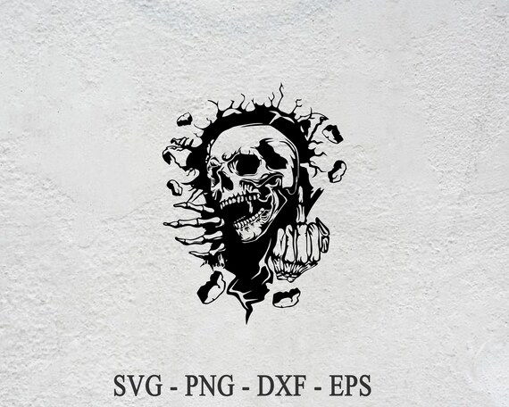 Rebel Skull Wall Decal SVG: Skeleton Breakthrough Clipart (Digital Download)
