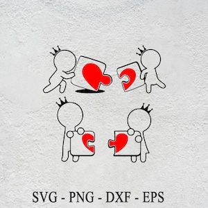 Quebra-cabeça de traje de dia dos namorados para homens e mulheres Svg, pacote de casal SVG correspondente, camisetas de casal svg, feliz dia dos namorados svg,