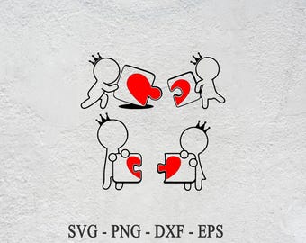 Rompecabezas de pareja para San Valentín (SVG): Diseño de atuendos a juego (descarga digital)