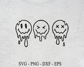 Schmelzendes Smiley-Gesicht SVG: Lustige Grafik, Cricut Cut Datei (Digitaler Download)