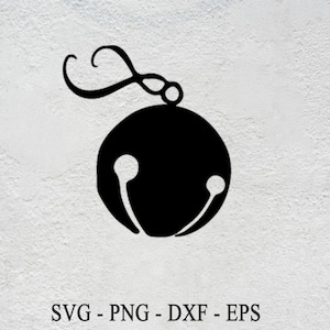 May include: Black silhouette of a jingle bell with a decorative loop at the top.