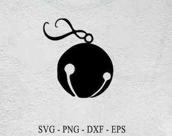 May include: Black silhouette of a jingle bell with a decorative loop at the top.