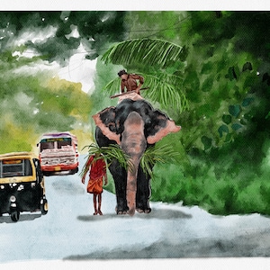 Rural art - watercolor India art- watercolor digital art - Kerala art - India art print