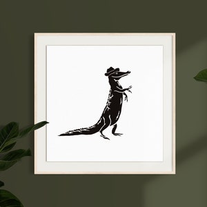 Alligator, Digital Download Print, Minimalist, Animal Art, Black and White, Boho, Mid-Century Modern