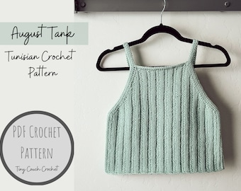 Patrón de camiseta sin mangas de crochet tunecino / Patrón de crochet tunecino usable / Patrón de crochet crop top / Patrón de tanque tunecino de agosto