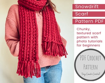 Chunky Crochet Scarf Pattern | The Snowdrift Scarf | Modern Scarf Crochet Pattern PDF