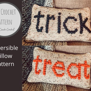 Double-Sided Trick or Treat Pillow - Halloween Crochet Pillow Pattern PDF - Halloween Crochet Decor