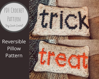 Double-Sided Trick or Treat Pillow - Halloween Crochet Pillow Pattern PDF - Halloween Crochet Decor