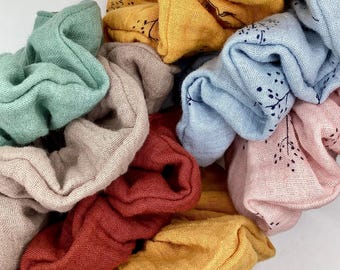 Double Gauze Scrunchies, Muslin Scrunchie, Botanical Fabric, Hair Ties