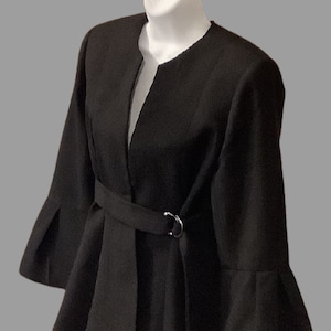 Jackets, Women&#39;s Jackets, Bell Sleeve Jackets, Pleated Peplum Bottom Jackets, Dressy Jackets, Casual Jackets, Gray Jackets, Open Neck Jacket