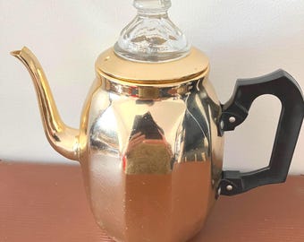 Cafetera de filtro Towerbrite Gold anodizada, artículo de cocina de los años 60