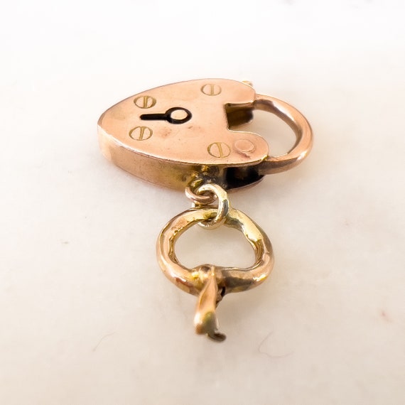 Vintage Heart Padlock Charm - 9K Gold - British H… - image 2