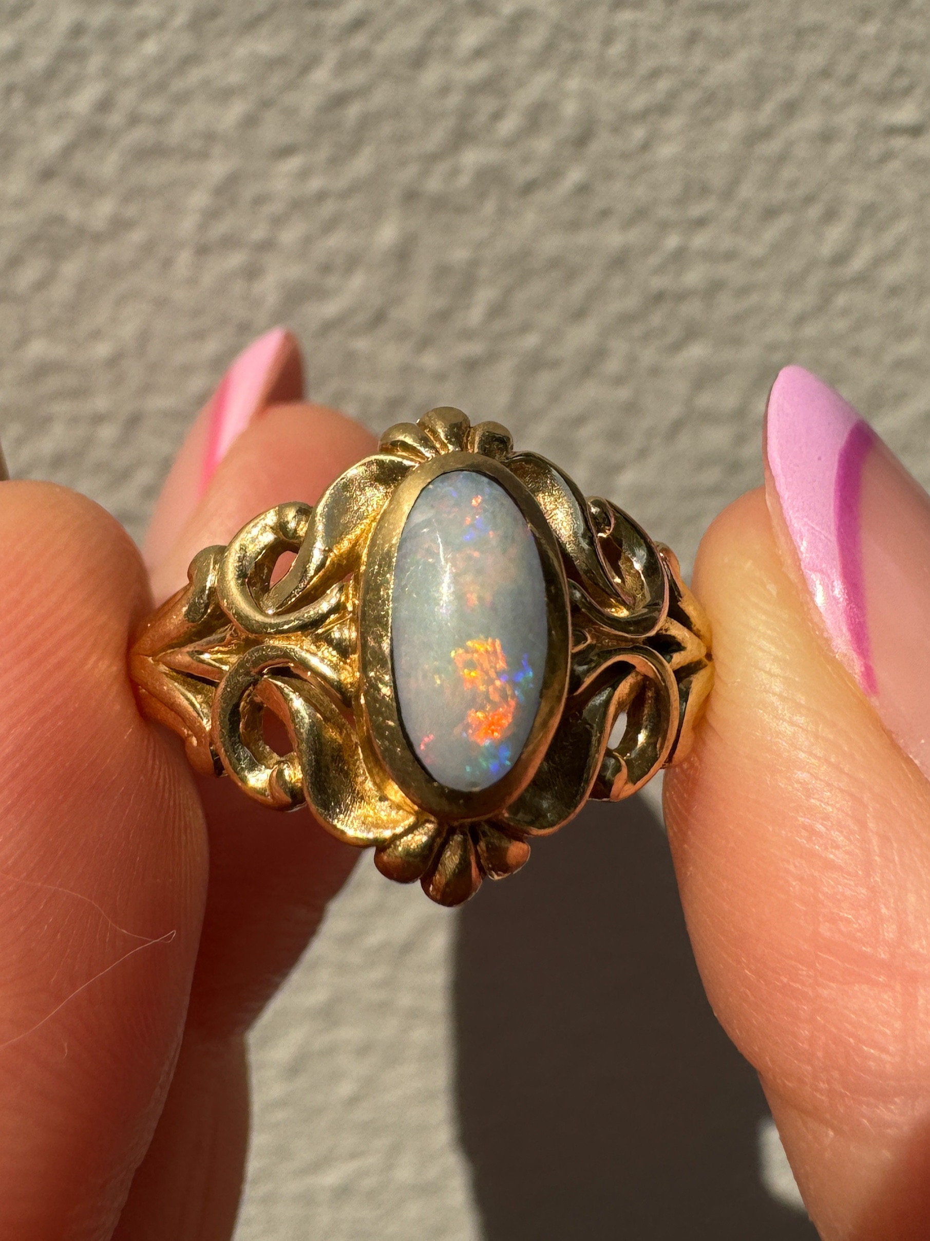 Sale Vintage Kabana Opal Ring 14K Yellow Gold Art Nouveau Inspired  Design Play of Color October Birthstone KBN Size US