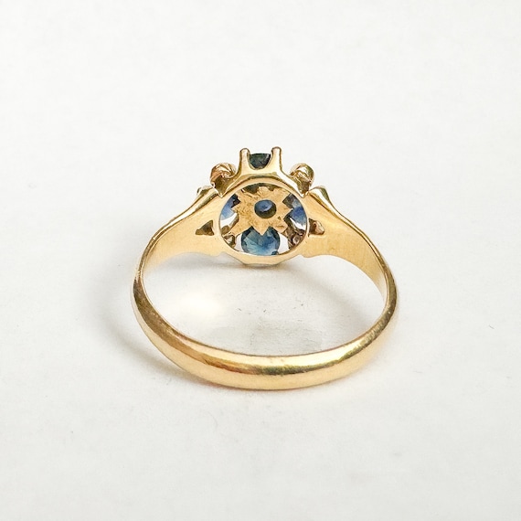 Vintage Natural Sapphire + Diamond Ring - 14K Yel… - image 4