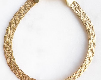 Sale - Estate Braided Herringbone Bracelet - 18K Yellow Gold - Italian Fine Gold - Italy - Wrist Candy - Wrist Stack - Solid Gold - 7” Long