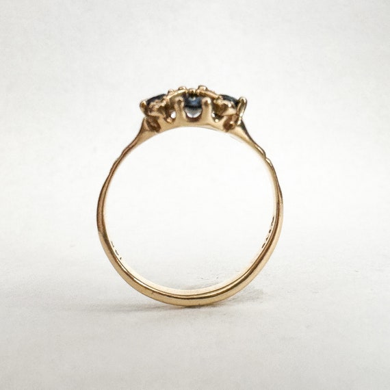 Vintage Natural Sapphire + Diamond Ring - 14K Yel… - image 5
