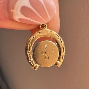 Vintage 14K Yellow Gold Spinner Charm: I Love You Horseshoe Pendant