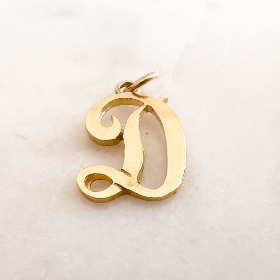 Vintage Letter D Charm - 14K Yellow Gold - Script… - image 6