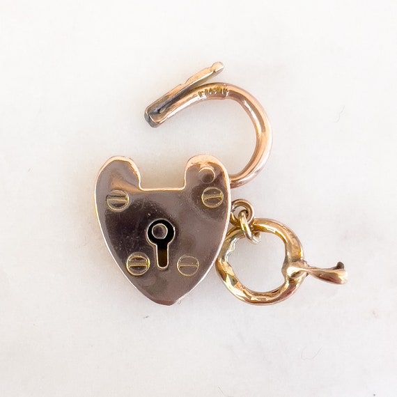 Vintage Heart Padlock Charm - 9K Gold - British H… - image 7