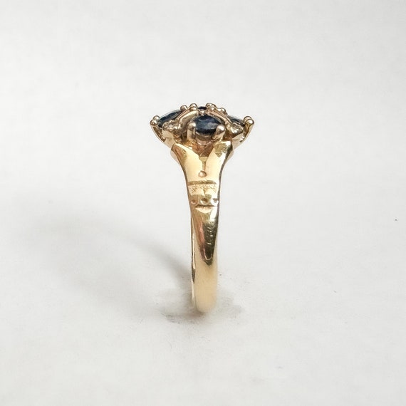 Vintage Natural Sapphire + Diamond Ring - 14K Yel… - image 7
