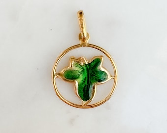 Vintage 18K Yellow Gold Enamel Ivy Charm