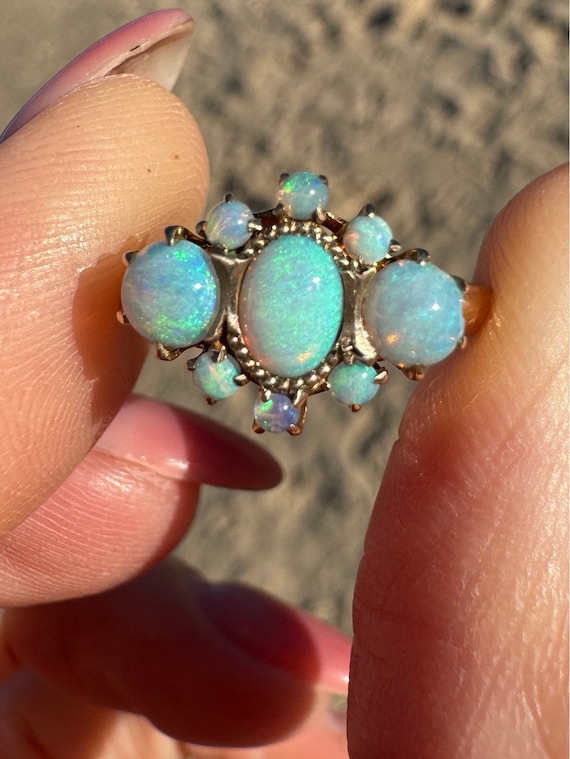 Antique Natural Australian Opal Ring - 14K Yellow 