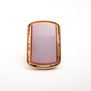 Sale - Vintage Bi-layer Agate Ring - 10K Rose Gold - Statement Ring - Lilac - Multi-color - Rectangular Stone - Signet Ring - Size 6 US