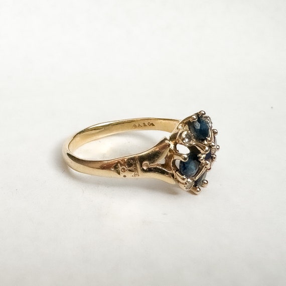 Vintage Natural Sapphire + Diamond Ring - 14K Yel… - image 2