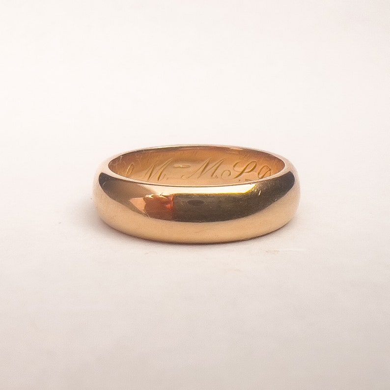 Antique Victorian Era Classic Gold Band 18K Yellow Gold Inscribed 1891 Wedding Band Wedding Ring Stacking Ring Size 5 US image 3