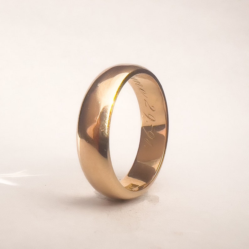 Antique Victorian Era Classic Gold Band 18K Yellow Gold Inscribed 1891 Wedding Band Wedding Ring Stacking Ring Size 5 US image 7