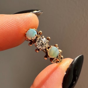 Antique Victorian 10K Yellow Gold Opal + Diamond Ring – Size 6.5 US