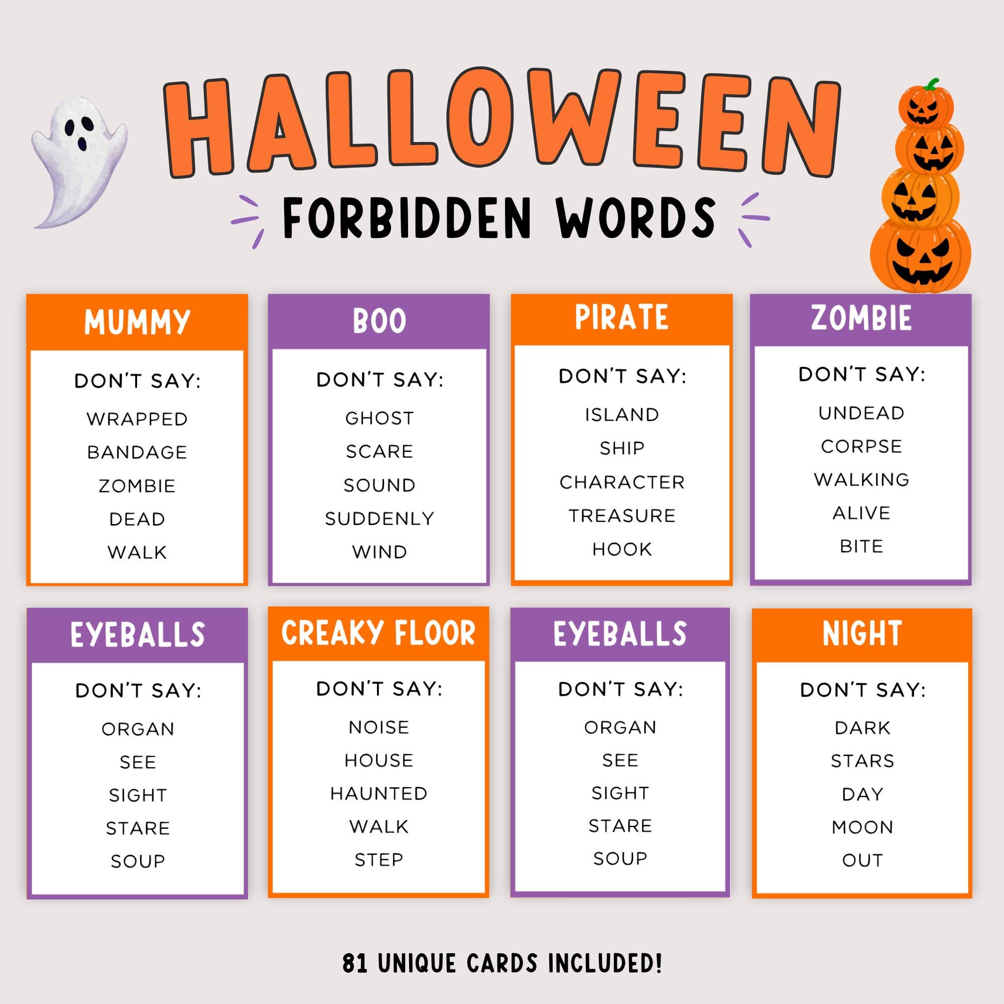Halloween Taboo Game Printable | Halloween Forbidden Words Game