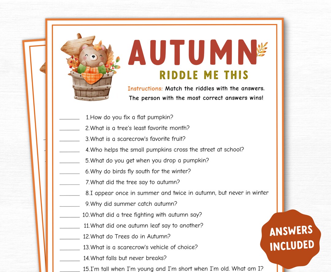 Autumn Riddle Me This Printable Game, Family Fall Game Printable