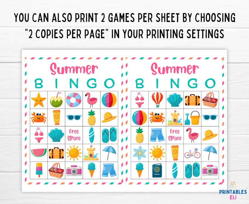 Summer Bingo Cards Printable Summertime Bingo Printable Etsy