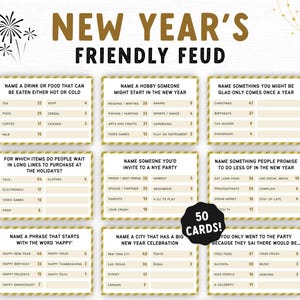 New Years Eve Friendly Feud Game, New Years Party Game Printable, Family Feud Quiz, Family Game, Holiday Game, Printable New Years Eve Game