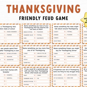 Thanksgiving Friendly Feud Game, Thanksgiving Party Game Printable, Family Game Night, Printable Thanksgiving Game, Autumn Trivia, Feud Game