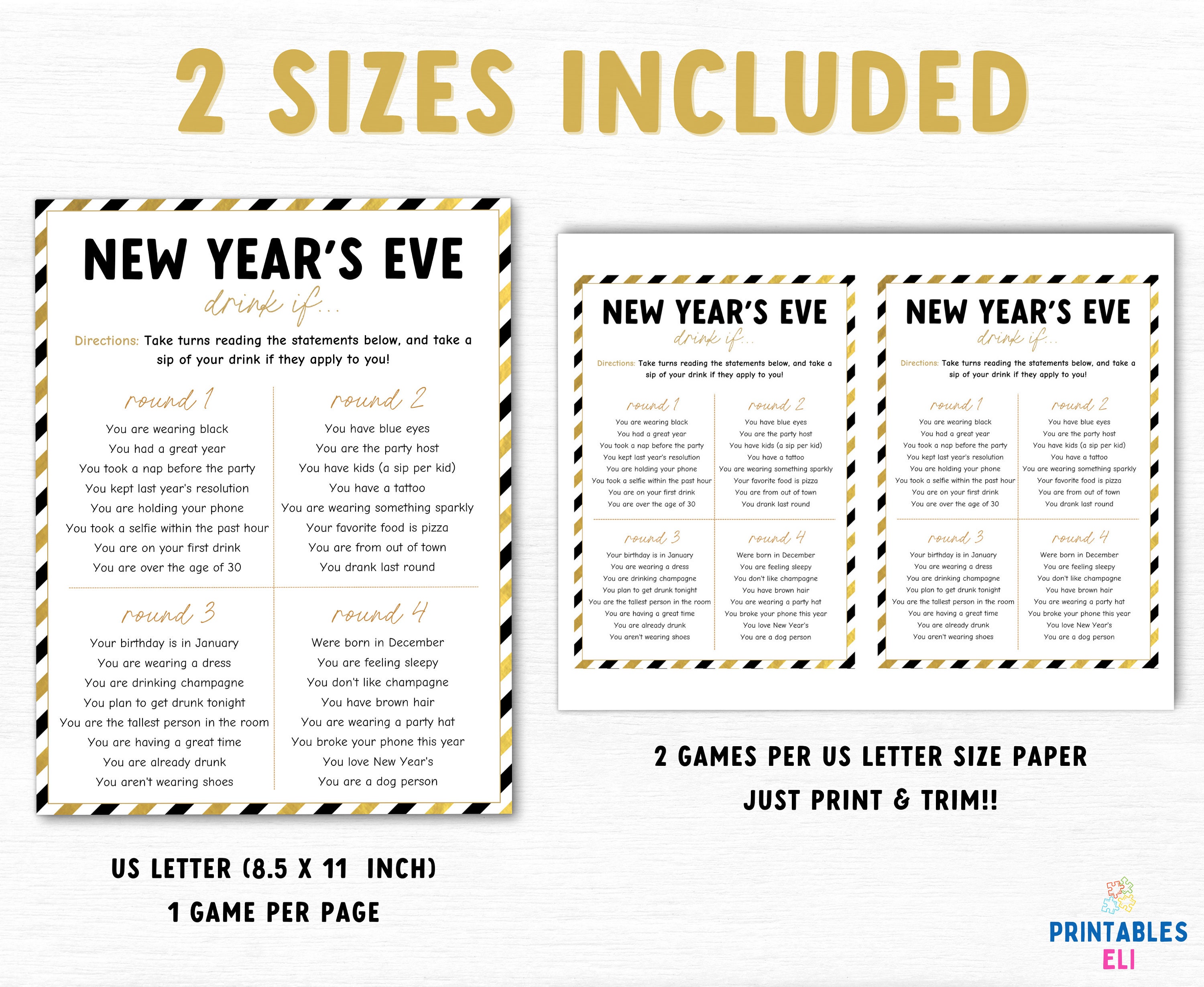 New Years Eve Drink If Game, Holiday Game Printable, New Years Eve ...