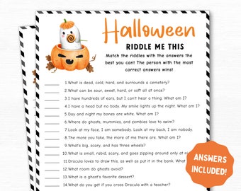 Halloween Riddle Me This Game, Printable Halloween Party Game, Classroom Activity, Halloween Riddles Family Game, Halloween Activity